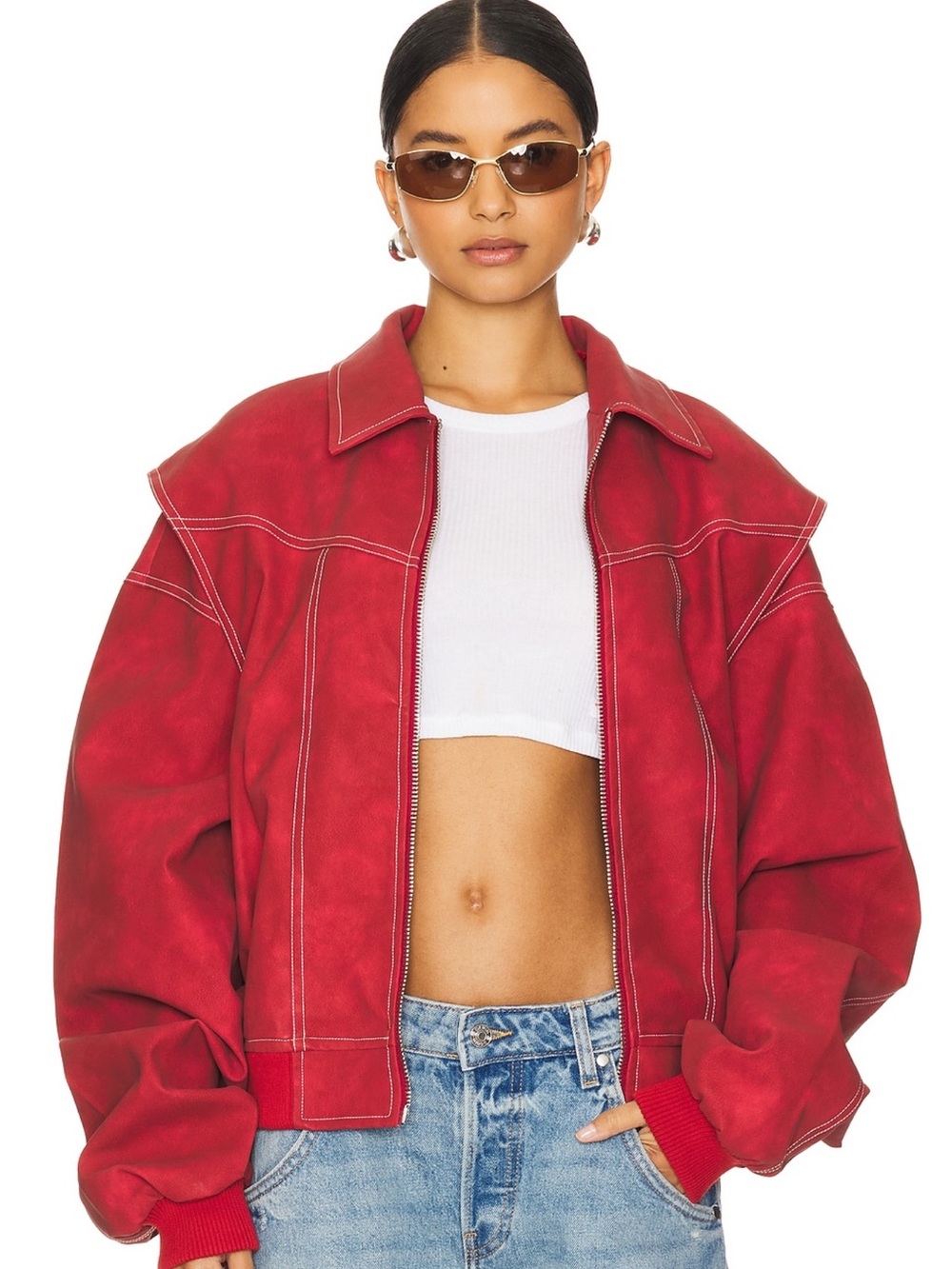 Lioness Red Oversized Zip Bomber Jacket